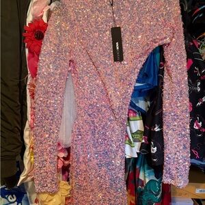 Fashion Nova Iridescent Pink Sequin Dress